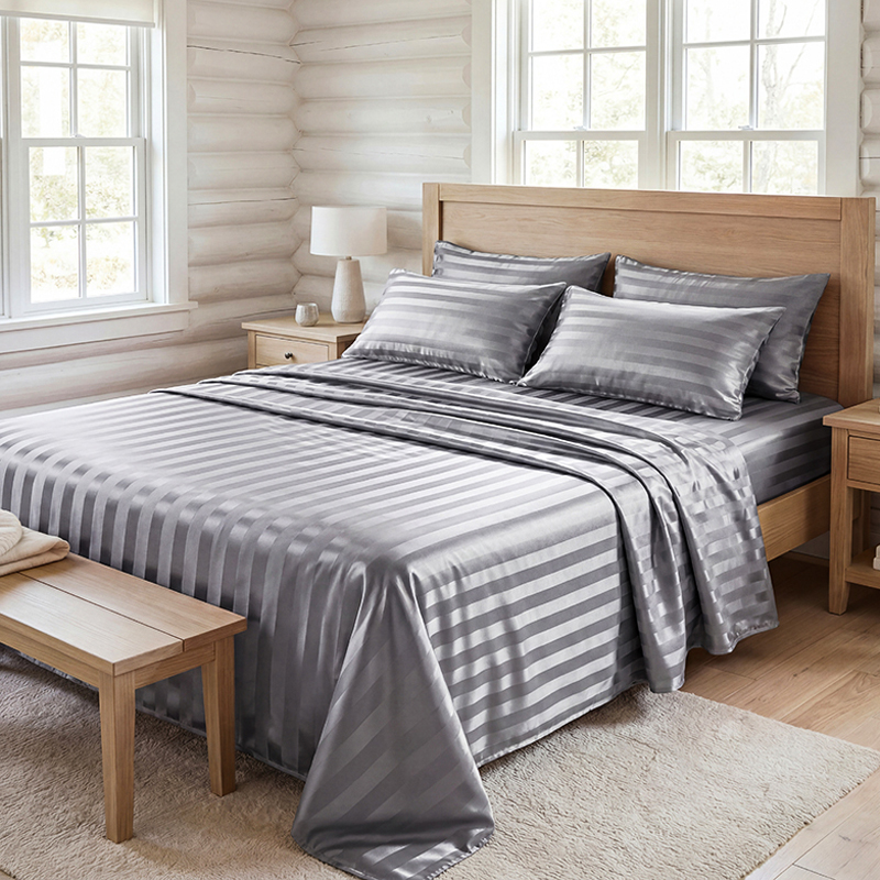 Satin Pillowcase Silk - Zestaw pościeli z satyny w paski,